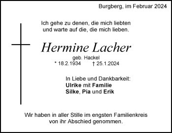 Traueranzeige von Hermine Lacher von Heidenheimer Zeitung