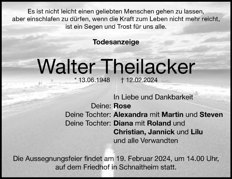  Traueranzeige für Walter Theilacker vom 15.02.2024 aus Heidenheimer Zeitung