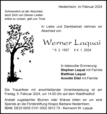 Traueranzeige von Werner Laquai von Heidenheimer Zeitung