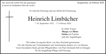 Traueranzeige von Heinrich Limbächer von Heidenheimer Zeitung