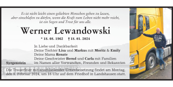 Traueranzeige von Werner Lewandowski von Heidenheimer Zeitung