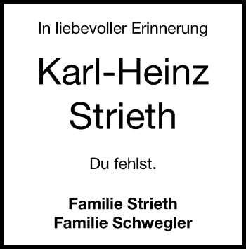 Traueranzeige von Karl-Heinz Strieth von Heidenheimer Zeitung