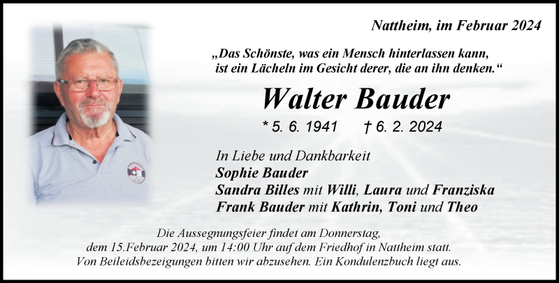  Traueranzeige für Walter Bauder vom 10.02.2024 aus Heidenheimer Zeitung