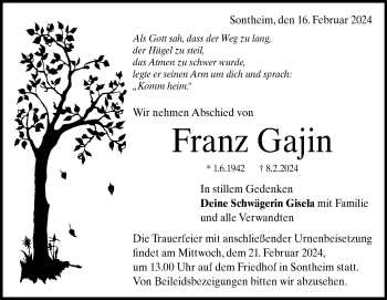 Traueranzeige von Franz Gajin von Heidenheimer Zeitung