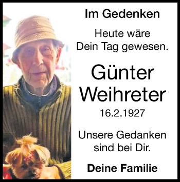 Traueranzeige von Günter Weihreter von Heidenheimer Zeitung