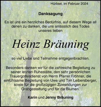 Traueranzeige von Heinz Bräuning von Heidenheimer Zeitung