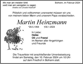 Traueranzeige von Martin Heinzmann von Heidenheimer Zeitung