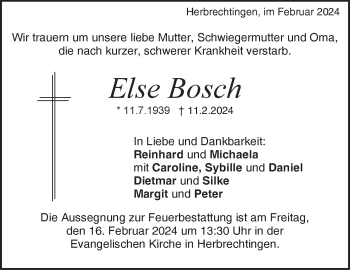 Traueranzeige von Else Bosch von Heidenheimer Zeitung