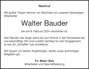 Traueranzeige von Walter Bauder von Heidenheimer Zeitung
