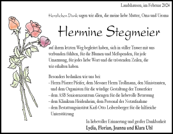 Traueranzeige von Hermine Stegmeier von Heidenheimer Zeitung