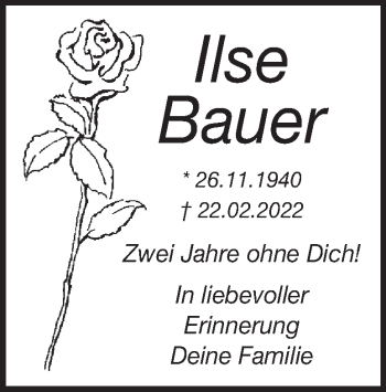Traueranzeige von Ilse Bauer von Heidenheimer Zeitung