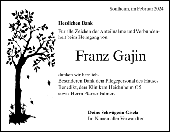 Traueranzeige von Franz Gajin von Heidenheimer Zeitung
