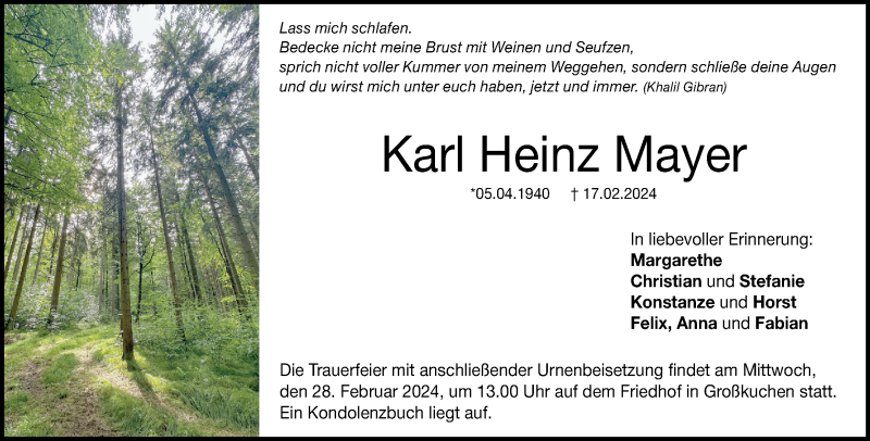  Traueranzeige für Karl Heinz  Mayer vom 24.02.2024 aus Heidenheimer Zeitung