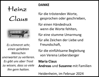 Traueranzeige von Heinz Claus von Heidenheimer Zeitung