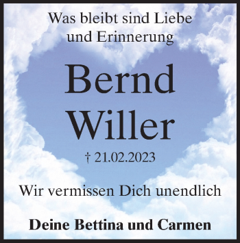 Traueranzeige von Bernd Willer von Heidenheimer Zeitung