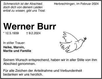 Traueranzeige von Werner Burr von Heidenheimer Zeitung