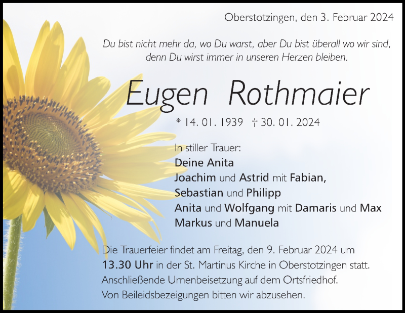  Traueranzeige für Eugen Rothmaier vom 03.02.2024 aus Heidenheimer Zeitung
