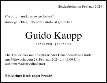Traueranzeige von Guido Kaupp von Heidenheimer Zeitung