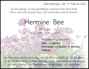 Traueranzeige von Hermine Bee von Heidenheimer Zeitung