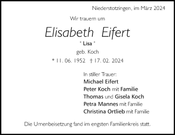Traueranzeige von Elisabeth Eifert von Heidenheimer Zeitung
