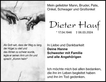 Traueranzeige von Dieter Hauf von Heidenheimer Zeitung