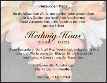 Traueranzeige von Hedwig Haas von Heidenheimer Zeitung