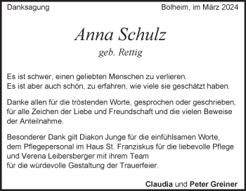 Traueranzeige von Anna Schulz von Heidenheimer Zeitung