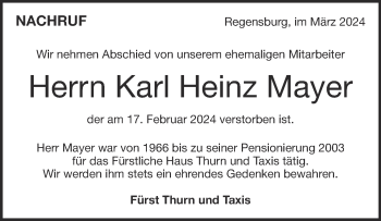Traueranzeige von Karl Heinz  Mayer von Heidenheimer Zeitung