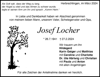 Traueranzeige von Josef Locher von Heidenheimer Zeitung