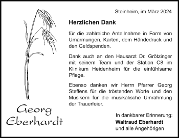 Traueranzeige von Georg Eberhardt von Heidenheimer Zeitung