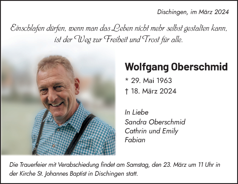  Traueranzeige für Wolfgang Oberschmid vom 20.03.2024 aus Heidenheimer Zeitung