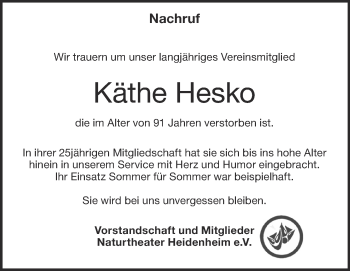 Traueranzeige von Katharina Hesko von Heidenheimer Zeitung