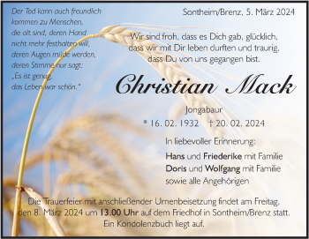 Traueranzeige von Christian  Mack von Heidenheimer Zeitung