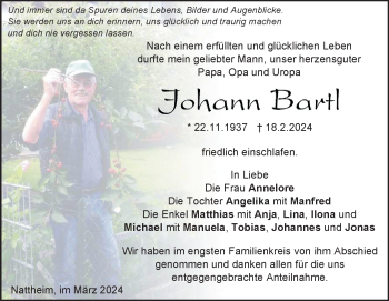 Traueranzeige von Johann Bartl von Heidenheimer Zeitung