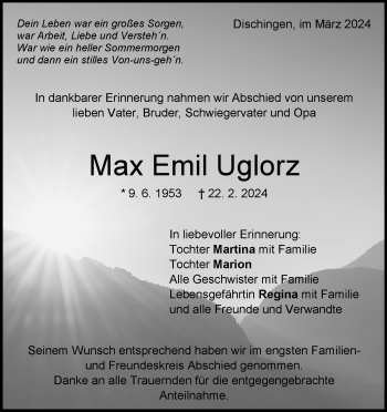 Traueranzeige von Max Emil Uglorz von Heidenheimer Zeitung