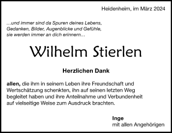 Traueranzeige von Wilhelm Stierlen von Heidenheimer Zeitung