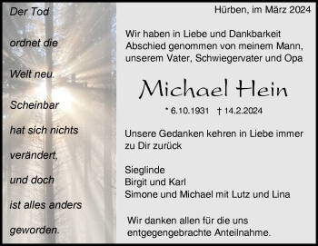 Traueranzeige von Michael Hein von Heidenheimer Zeitung