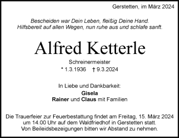 Traueranzeige von Alfred Ketterle von Heidenheimer Zeitung