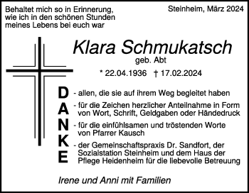 Traueranzeige von Klara Schmukatsch von Heidenheimer Zeitung