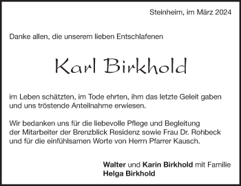 Traueranzeige von Karl Birkhold von Heidenheimer Zeitung