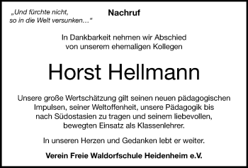 Traueranzeige von Horst Hellmann von Heidenheimer Zeitung