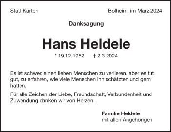 Traueranzeige von Hans Heldele von Heidenheimer Zeitung