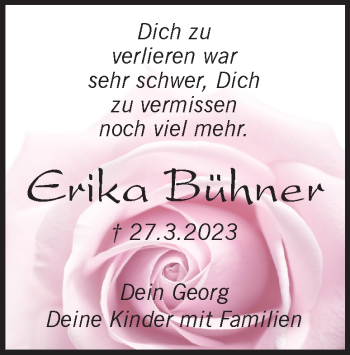 Traueranzeige von Erika Bühner von Heidenheimer Zeitung