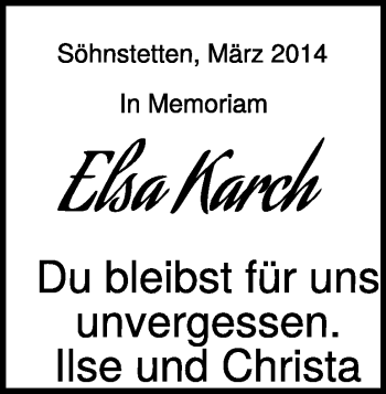 Traueranzeige von Elsa Karch von Heidenheimer Zeitung