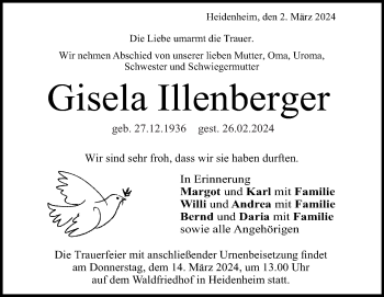 Traueranzeige von Gisela Illenberger von Heidenheimer Zeitung