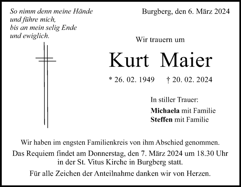  Traueranzeige für Kurt Maier vom 06.03.2024 aus Heidenheimer Zeitung