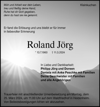Traueranzeige von Roland Jörg von Heidenheimer Zeitung