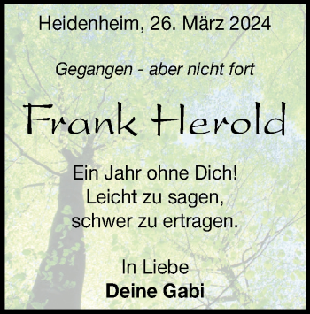 Traueranzeige von Frank Herold von Heidenheimer Zeitung