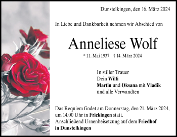 Traueranzeige von Anneliese Wolf von Heidenheimer Zeitung