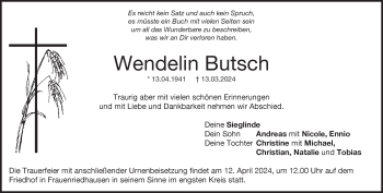 Traueranzeige von Wendelin Butsch von Heidenheimer Zeitung